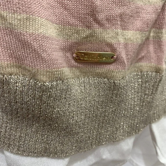 Calvin Klein Striped Sweater Pink Sparkle 3/4 Sleeve Cotton Blend Large - Picture 7 of 8